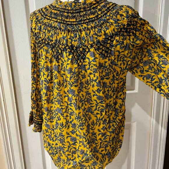 ZARA BLOUSE RUFFLE KEY HOLE NECK PUFF SLEEVES TUCKEBLE SZ S FLORAL BOHO CHIC - Picture 5 of 16